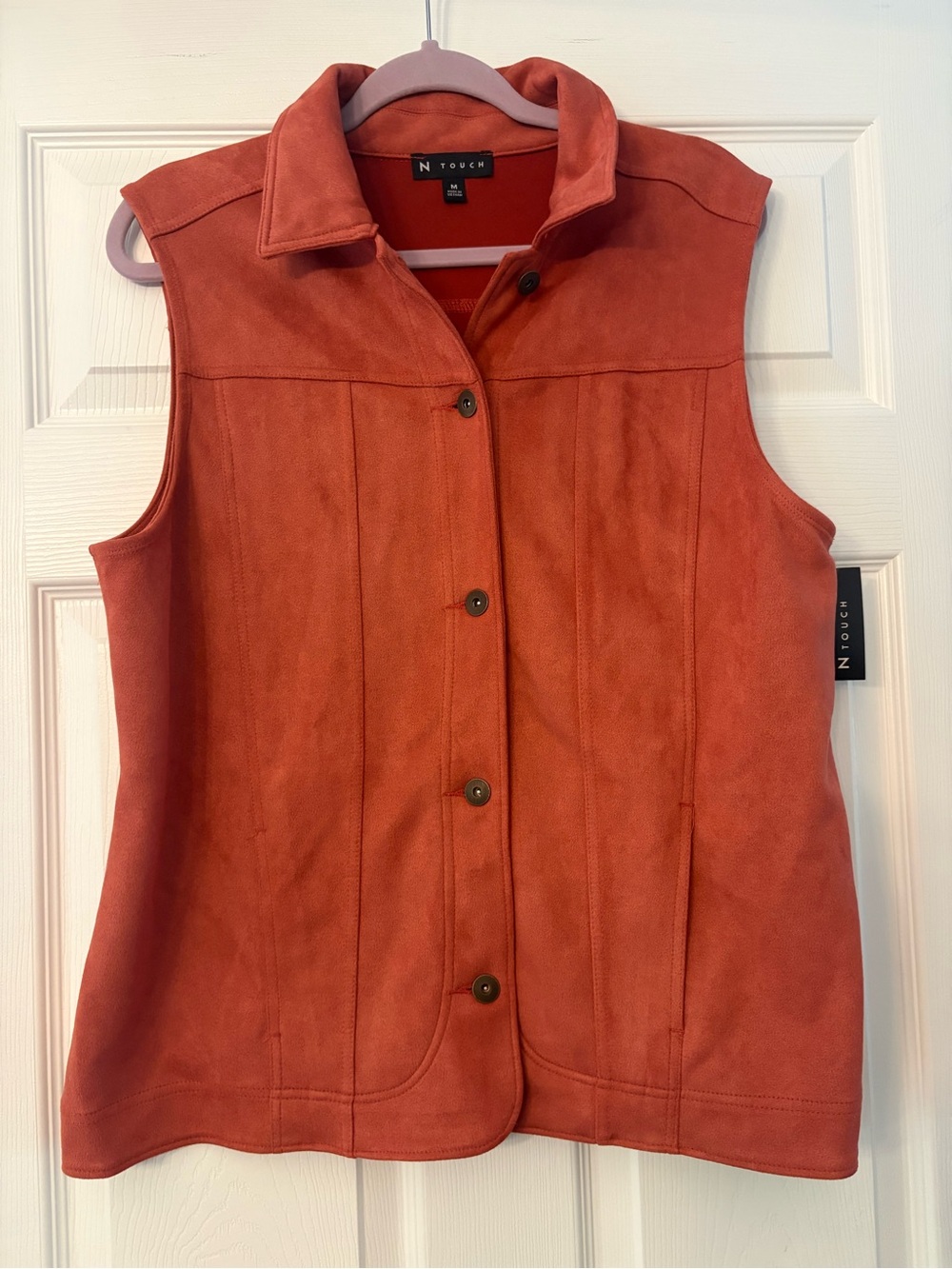 N Touch Women's Sleeveless Faux Suede Vest in Rust